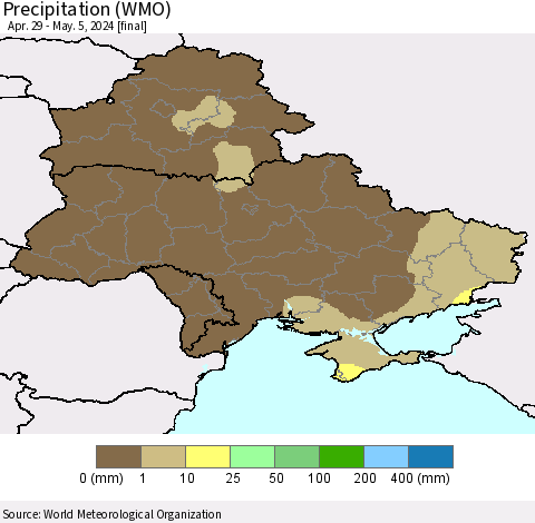 Ukraine, Moldova and Belarus Precipitation (WMO) Thematic Map For 4/29/2024 - 5/5/2024