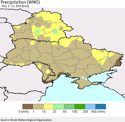 Ukraine, Moldova and Belarus Precipitation (WMO) Thematic Map For 5/6/2024 - 5/12/2024