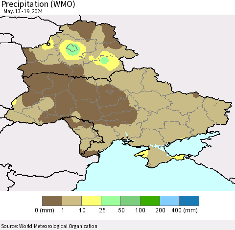 Ukraine, Moldova and Belarus Precipitation (WMO) Thematic Map For 5/13/2024 - 5/19/2024