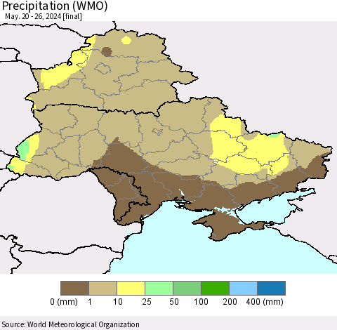 Ukraine, Moldova and Belarus Precipitation (WMO) Thematic Map For 5/20/2024 - 5/26/2024
