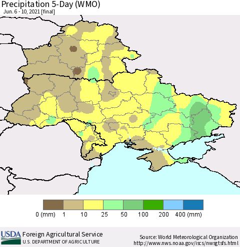 Ukraine, Moldova and Belarus Precipitation 5-Day (WMO) Thematic Map For 6/6/2021 - 6/10/2021