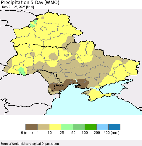 Ukraine, Moldova and Belarus Precipitation 5-Day (WMO) Thematic Map For 12/21/2023 - 12/25/2023