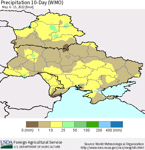 Ukraine, Moldova and Belarus Precipitation 10-Day (WMO) Thematic Map For 5/6/2022 - 5/15/2022