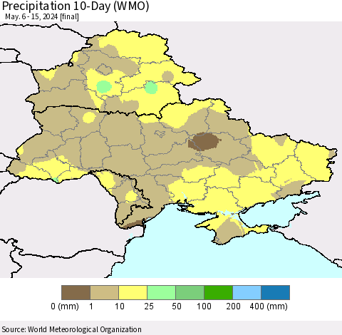 Ukraine, Moldova and Belarus Precipitation 10-Day (WMO) Thematic Map For 5/6/2024 - 5/15/2024