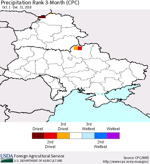 Ukraine, Moldova and Belarus Precipitation Rank 3-Month (CPC) Thematic Map For 10/1/2018 - 12/31/2018