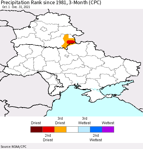 Ukraine, Moldova and Belarus Precipitation Rank 3-Month (CPC) Thematic Map For 10/1/2021 - 12/31/2021