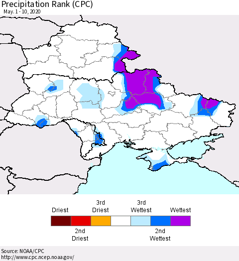Ukraine, Moldova and Belarus Precipitation Rank (CPC) Thematic Map For 5/1/2020 - 5/10/2020