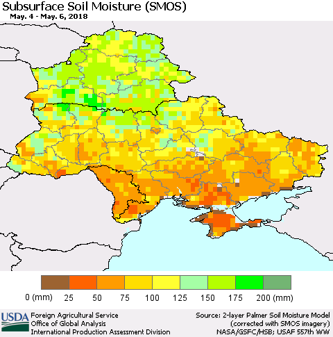 Ukraine, Moldova and Belarus Subsurface Soil Moisture (SMOS) Thematic Map For 4/30/2018 - 5/6/2018