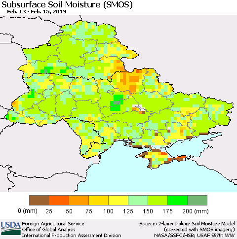 Ukraine, Moldova and Belarus Subsurface Soil Moisture (SMOS) Thematic Map For 2/11/2019 - 2/17/2019