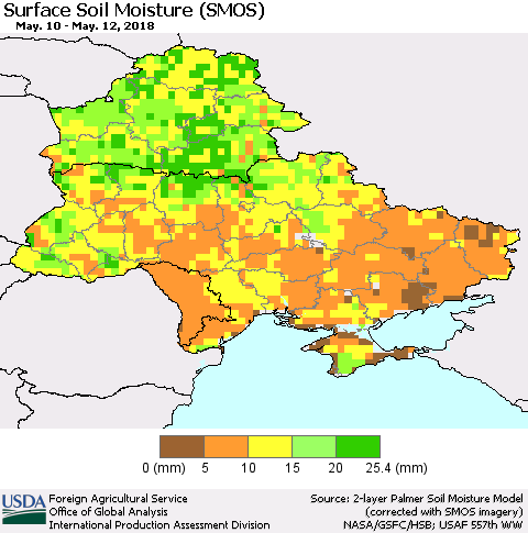 Ukraine, Moldova and Belarus Surface Soil Moisture (SMOS) Thematic Map For 5/7/2018 - 5/13/2018