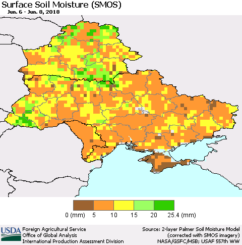 Ukraine, Moldova and Belarus Surface Soil Moisture (SMOS) Thematic Map For 6/4/2018 - 6/10/2018