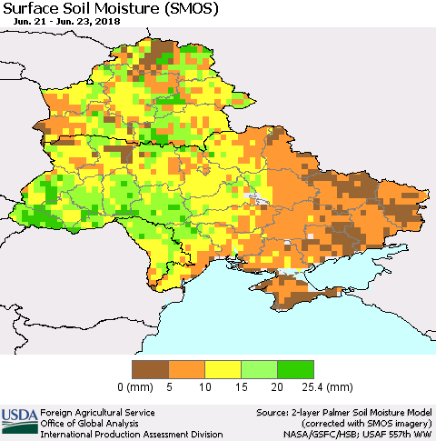 Ukraine, Moldova and Belarus Surface Soil Moisture (SMOS) Thematic Map For 6/18/2018 - 6/24/2018