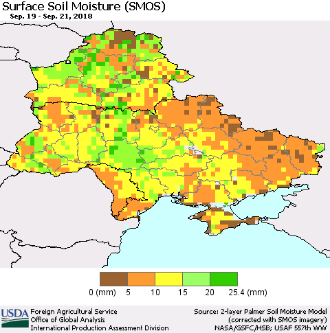 Ukraine, Moldova and Belarus Surface Soil Moisture (SMOS) Thematic Map For 9/17/2018 - 9/23/2018