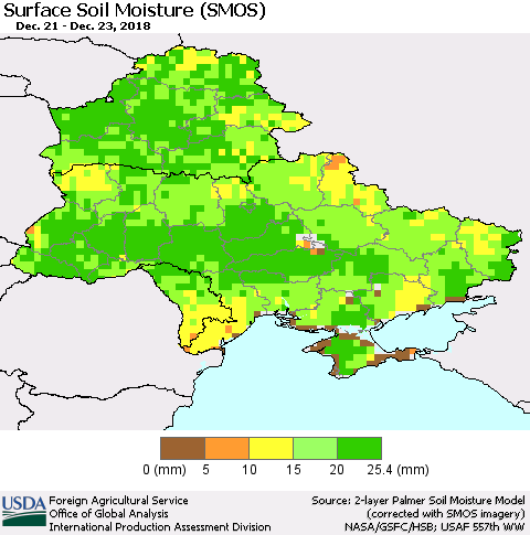Ukraine, Moldova and Belarus Surface Soil Moisture (SMOS) Thematic Map For 12/17/2018 - 12/23/2018