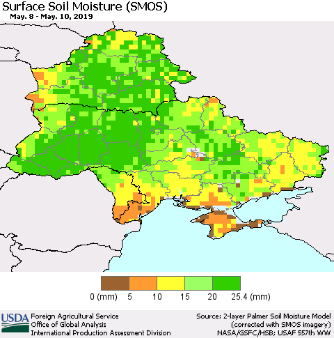 Ukraine, Moldova and Belarus Surface Soil Moisture (SMOS) Thematic Map For 5/6/2019 - 5/12/2019
