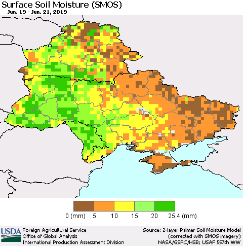 Ukraine, Moldova and Belarus Surface Soil Moisture (SMOS) Thematic Map For 6/17/2019 - 6/23/2019