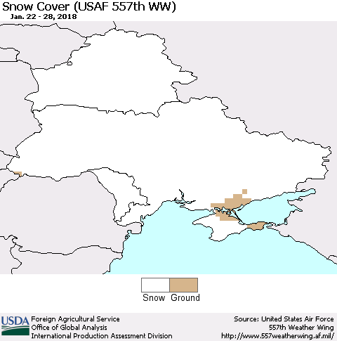 Ukraine, Moldova and Belarus Snow Cover (USAF 557th WW) Thematic Map For 1/22/2018 - 1/28/2018