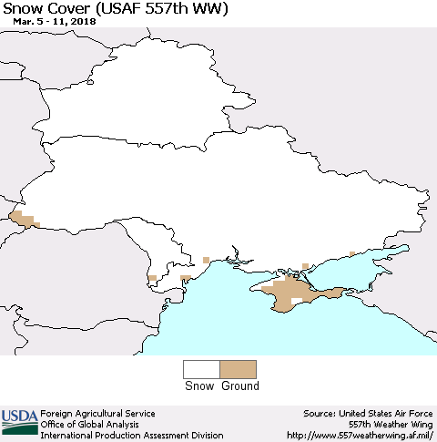 Ukraine, Moldova and Belarus Snow Cover (USAF 557th WW) Thematic Map For 3/5/2018 - 3/11/2018