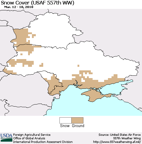 Ukraine, Moldova and Belarus Snow Cover (USAF 557th WW) Thematic Map For 3/12/2018 - 3/18/2018