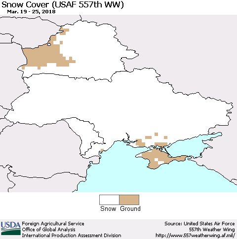 Ukraine, Moldova and Belarus Snow Cover (USAF 557th WW) Thematic Map For 3/19/2018 - 3/25/2018