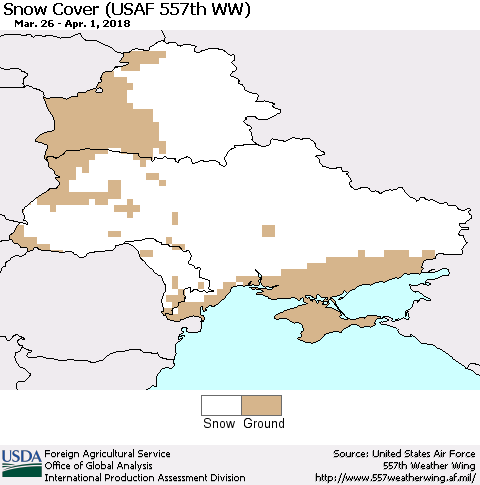 Ukraine, Moldova and Belarus Snow Cover (USAF 557th WW) Thematic Map For 3/26/2018 - 4/1/2018