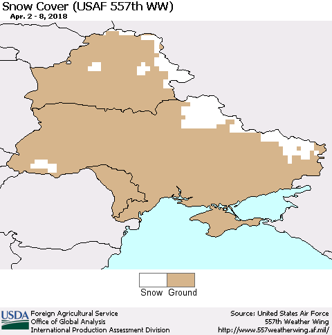 Ukraine, Moldova and Belarus Snow Cover (USAF 557th WW) Thematic Map For 4/2/2018 - 4/8/2018