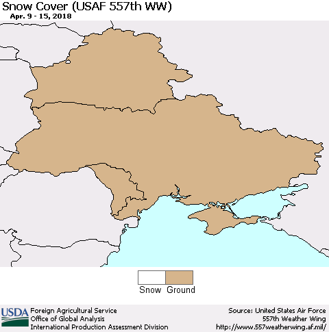 Ukraine, Moldova and Belarus Snow Cover (USAF 557th WW) Thematic Map For 4/9/2018 - 4/15/2018