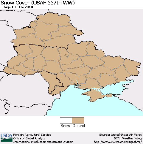 Ukraine, Moldova and Belarus Snow Cover (USAF 557th WW) Thematic Map For 9/10/2018 - 9/16/2018