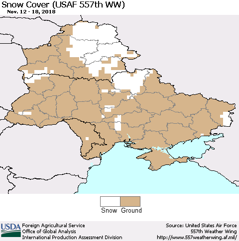 Ukraine, Moldova and Belarus Snow Cover (USAF 557th WW) Thematic Map For 11/12/2018 - 11/18/2018