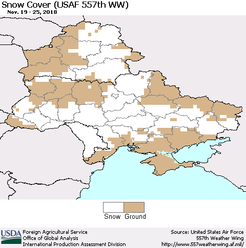 Ukraine, Moldova and Belarus Snow Cover (USAF 557th WW) Thematic Map For 11/19/2018 - 11/25/2018