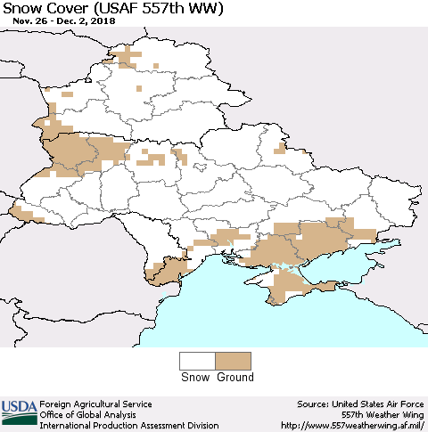 Ukraine, Moldova and Belarus Snow Cover (USAF 557th WW) Thematic Map For 11/26/2018 - 12/2/2018