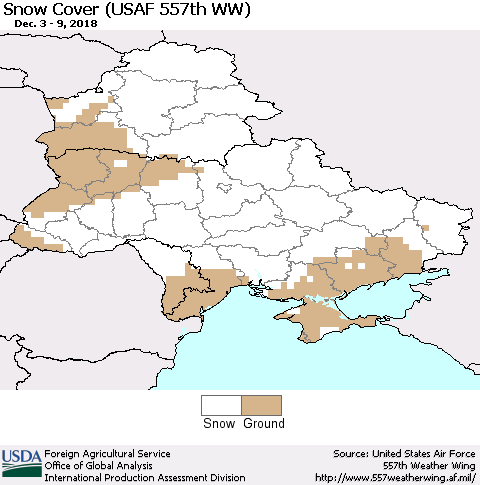 Ukraine, Moldova and Belarus Snow Cover (USAF 557th WW) Thematic Map For 12/3/2018 - 12/9/2018