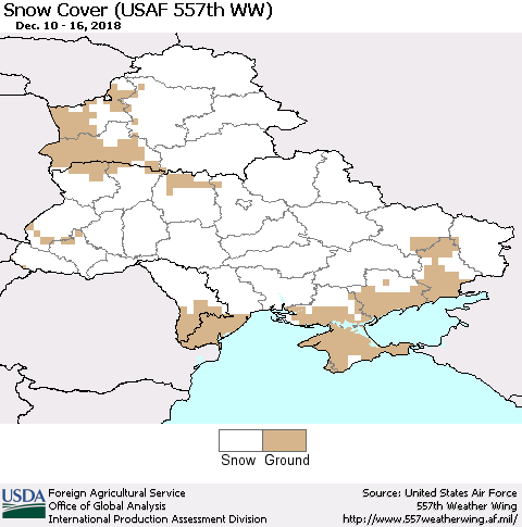 Ukraine, Moldova and Belarus Snow Cover (USAF 557th WW) Thematic Map For 12/10/2018 - 12/16/2018