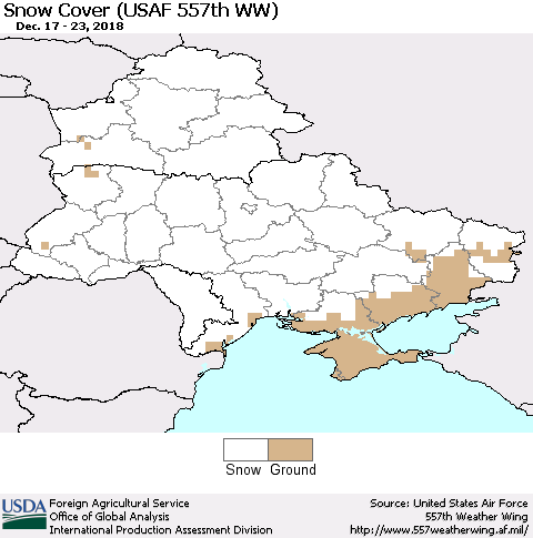Ukraine, Moldova and Belarus Snow Cover (USAF 557th WW) Thematic Map For 12/17/2018 - 12/23/2018