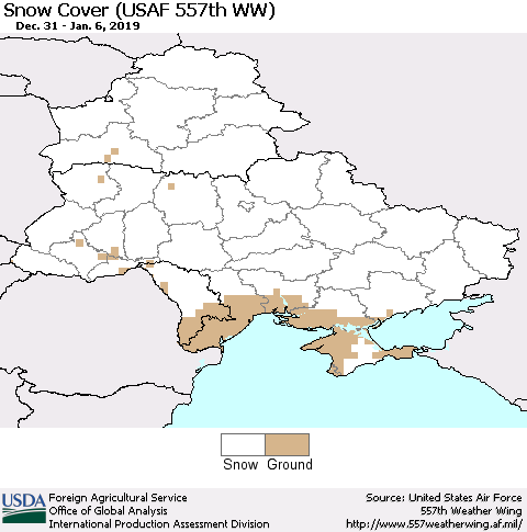 Ukraine, Moldova and Belarus Snow Cover (USAF 557th WW) Thematic Map For 12/31/2018 - 1/6/2019