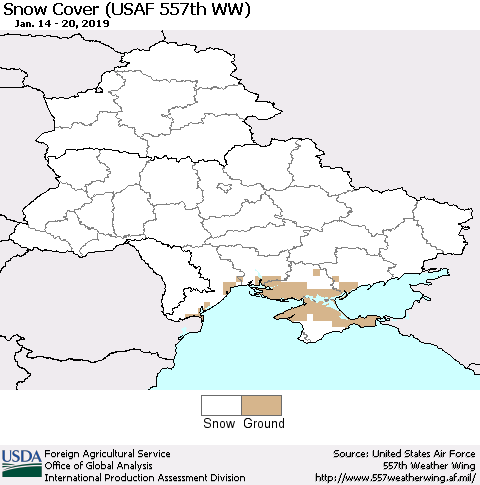 Ukraine, Moldova and Belarus Snow Cover (USAF 557th WW) Thematic Map For 1/14/2019 - 1/20/2019
