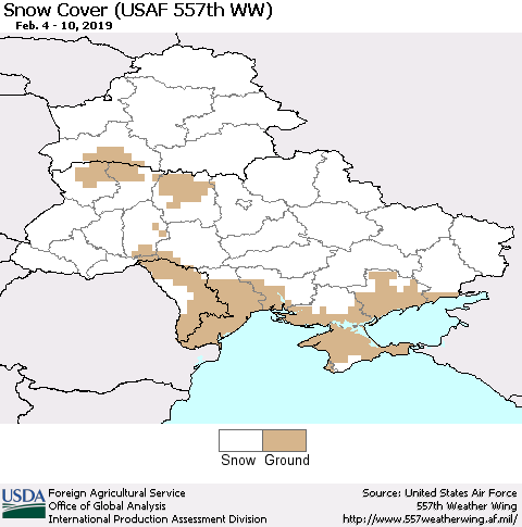 Ukraine, Moldova and Belarus Snow Cover (USAF 557th WW) Thematic Map For 2/4/2019 - 2/10/2019