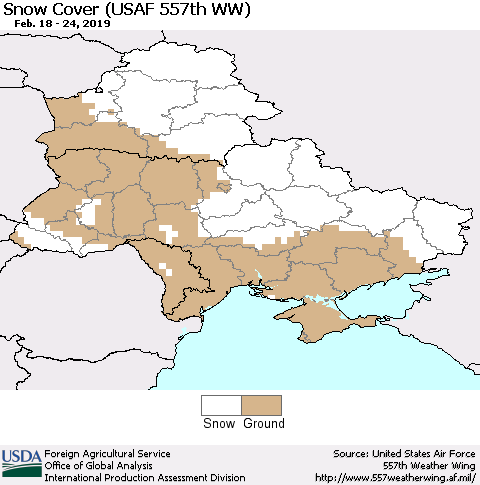 Ukraine, Moldova and Belarus Snow Cover (USAF 557th WW) Thematic Map For 2/18/2019 - 2/24/2019