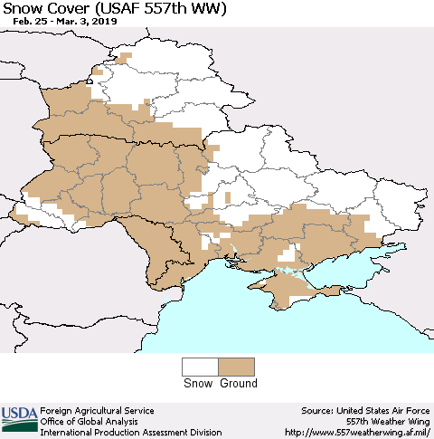 Ukraine, Moldova and Belarus Snow Cover (USAF 557th WW) Thematic Map For 2/25/2019 - 3/3/2019