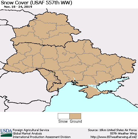 Ukraine, Moldova and Belarus Snow Cover (USAF 557th WW) Thematic Map For 11/18/2019 - 11/24/2019