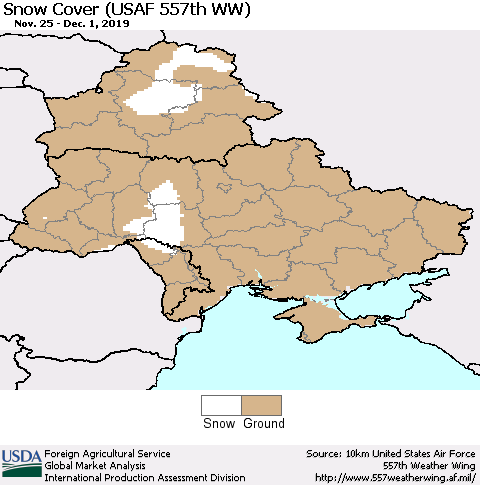Ukraine, Moldova and Belarus Snow Cover (USAF 557th WW) Thematic Map For 11/25/2019 - 12/1/2019