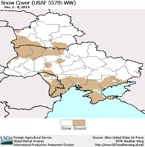 Ukraine, Moldova and Belarus Snow Cover (USAF 557th WW) Thematic Map For 12/2/2019 - 12/8/2019