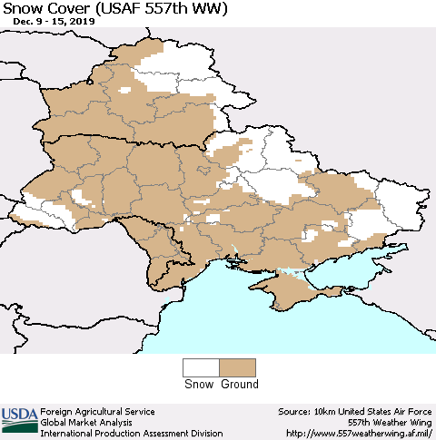 Ukraine, Moldova and Belarus Snow Cover (USAF 557th WW) Thematic Map For 12/9/2019 - 12/15/2019