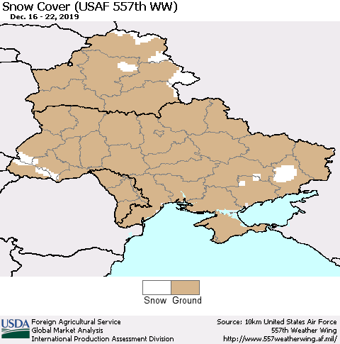 Ukraine, Moldova and Belarus Snow Cover (USAF 557th WW) Thematic Map For 12/16/2019 - 12/22/2019