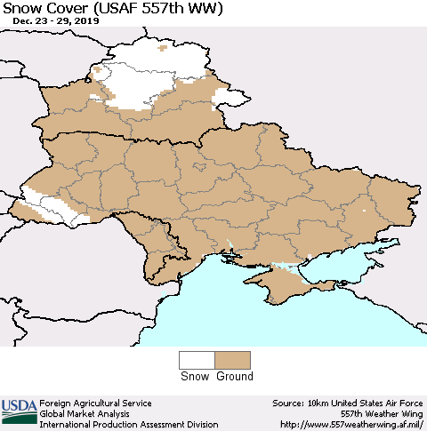Ukraine, Moldova and Belarus Snow Cover (USAF 557th WW) Thematic Map For 12/23/2019 - 12/29/2019