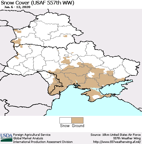 Ukraine, Moldova and Belarus Snow Cover (USAF 557th WW) Thematic Map For 1/6/2020 - 1/12/2020