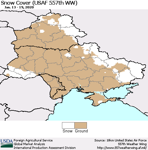 Ukraine, Moldova and Belarus Snow Cover (USAF 557th WW) Thematic Map For 1/13/2020 - 1/19/2020