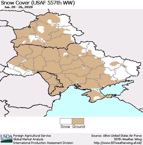 Ukraine, Moldova and Belarus Snow Cover (USAF 557th WW) Thematic Map For 1/20/2020 - 1/26/2020