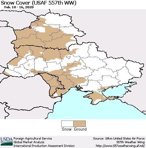 Ukraine, Moldova and Belarus Snow Cover (USAF 557th WW) Thematic Map For 2/10/2020 - 2/16/2020