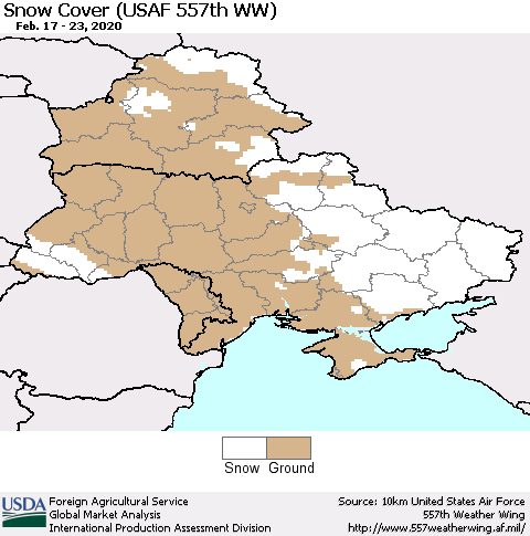 Ukraine, Moldova and Belarus Snow Cover (USAF 557th WW) Thematic Map For 2/17/2020 - 2/23/2020